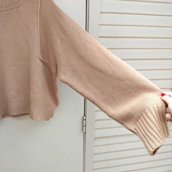 Reve Studio Camel Tan Mock Neck Long Sleeve Wool Cashmere Knit Sweater - Picture 2 of 8